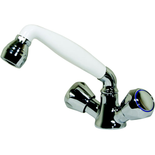 Scandvik 46000 Standard Combo Pull-Out Faucet and Shower Handle Without Water Conservation Valve, White Handle With 5' White Nylon Hose