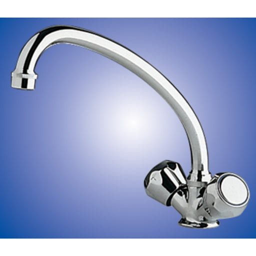 Scandvik 10438 Chrome Plated Brass Galley Mixer With High-Reach Swivel Spout, Standard Knob