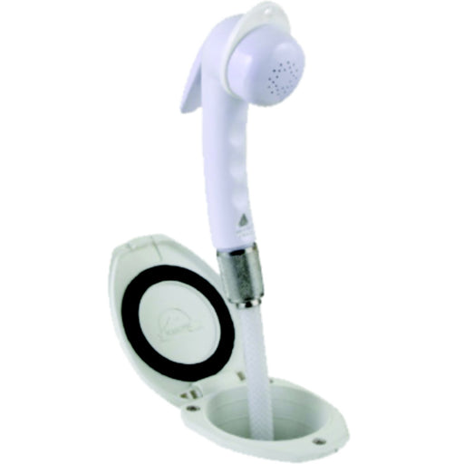 Scandvik 12107 Recessed Euro Sprayer Transom Shower White Handle, Cup and Cap with 6' White Nylon Hose