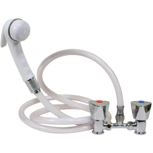 Scandvik Euro Shower Kit, White Sprayer With White Hose and Triangle Knobs