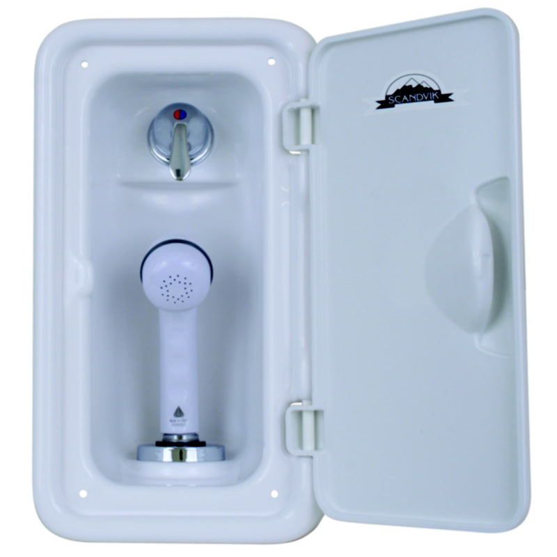 Scandvik 14126 Vertical Shower Box, White Sprayer With 6' White Nylon Hose