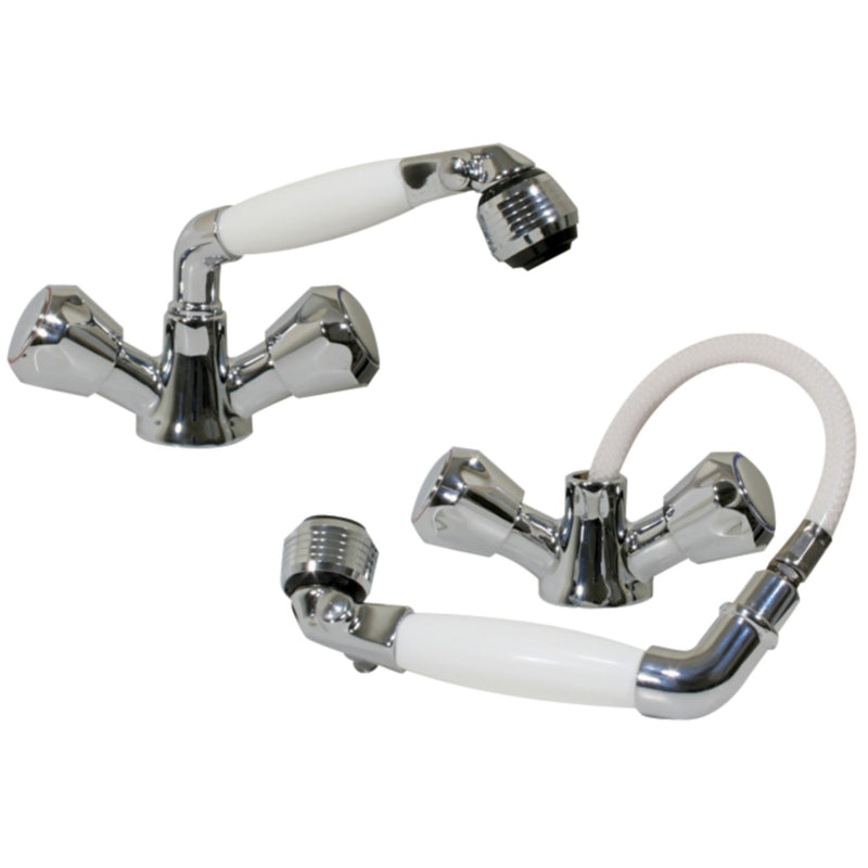 Scandvik 46011 Standard Combination Pull-Out Faucets and Shower White Handle With 5' White Nylon Hose (Includes Water Conservation Valve)