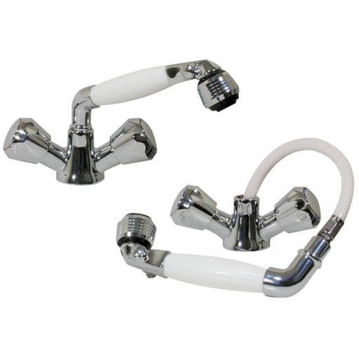 Scandvik 46011 Standard Combination Pull-Out Faucets and Shower White Handle With 5' White Nylon Hose (Includes Water Conservation Valve)