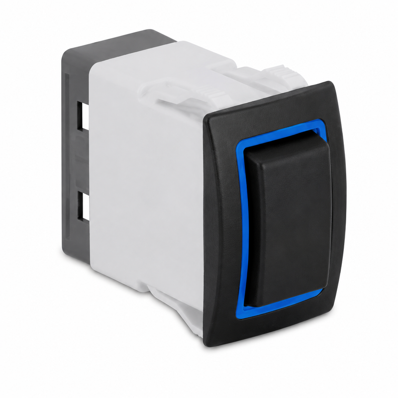Sierra RK40700B Marine Rocker Switch – On-Off-On, DPDT, Blue Halo LED, IP68, Status Illumination