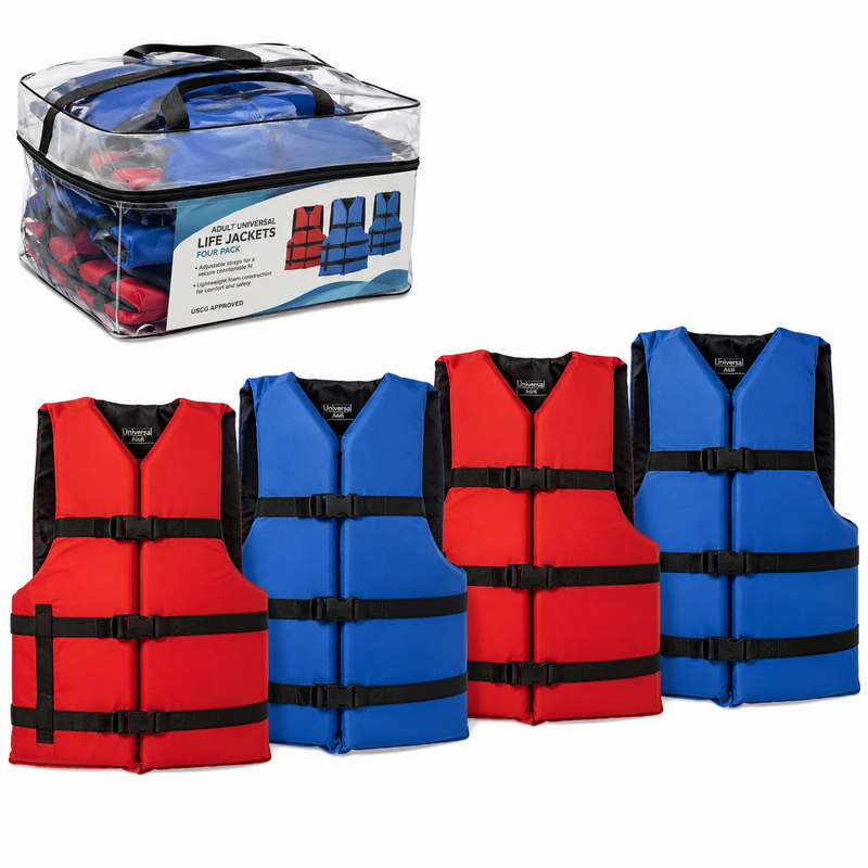 Seachoice 85517 General Purpose Life Vest 4-Pack with Bag – Blue & Red, Adult Universal
