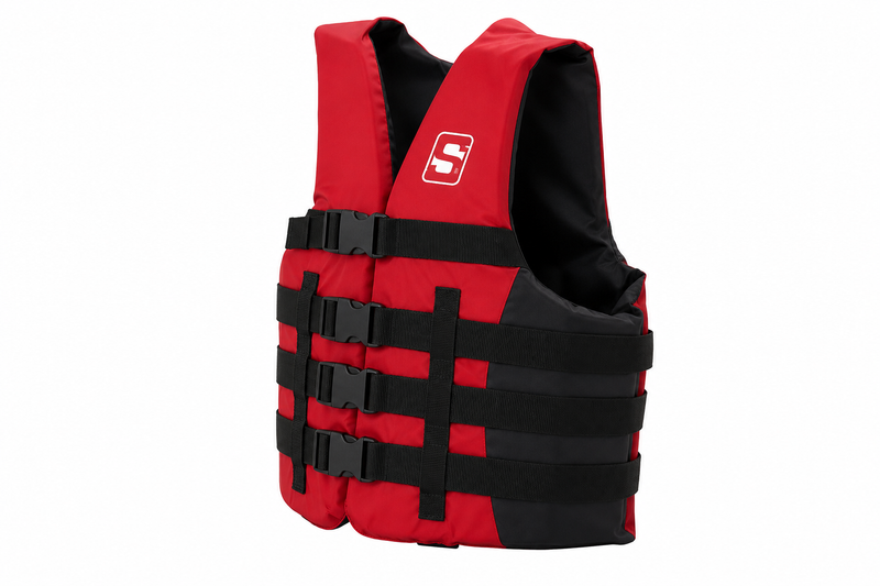 Seachoice 85383 Type III 4-Belt Ski Vest – S/M, Red | USCG & TC Approved