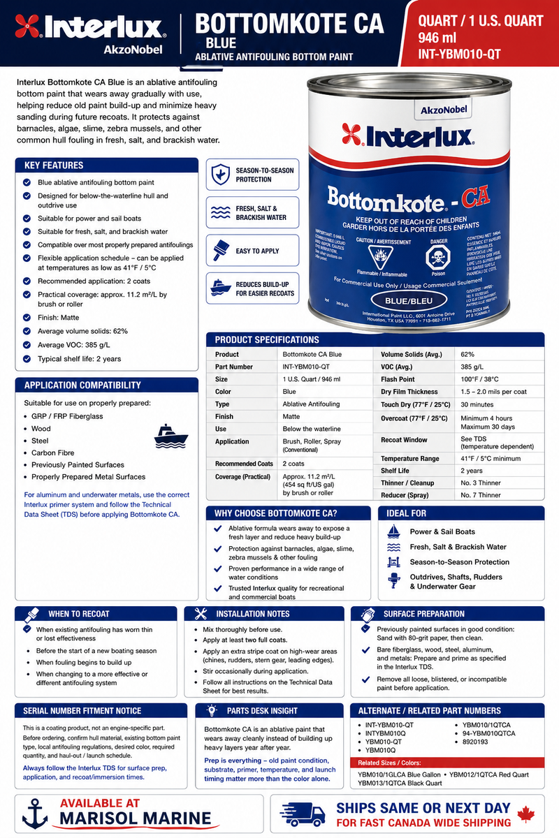Interlux Bottomkote CA Antifouling Paint Blue Quart INT-YBM010-QT