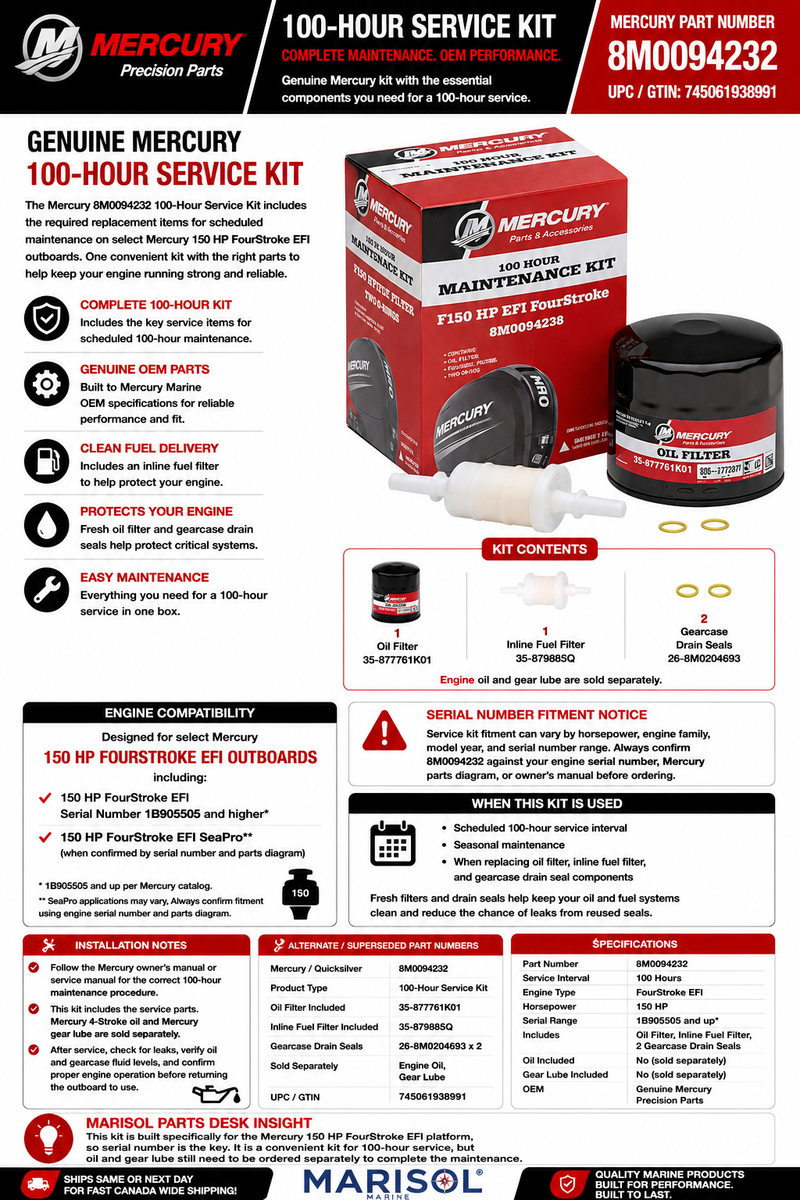 Mercury Quicksilver 100 Hour Service Kit 8M0094232