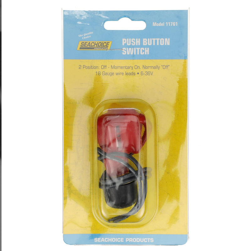 Seachoice 2-Position Off/Momentarily On Push Button Switch, 6-36V, 18 Gauge Wire Leads