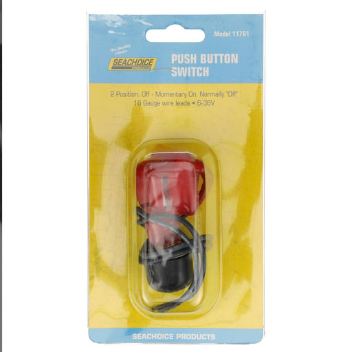 Seachoice 2-Position Off/Momentarily On Push Button Switch, 6-36V, 18 Gauge Wire Leads