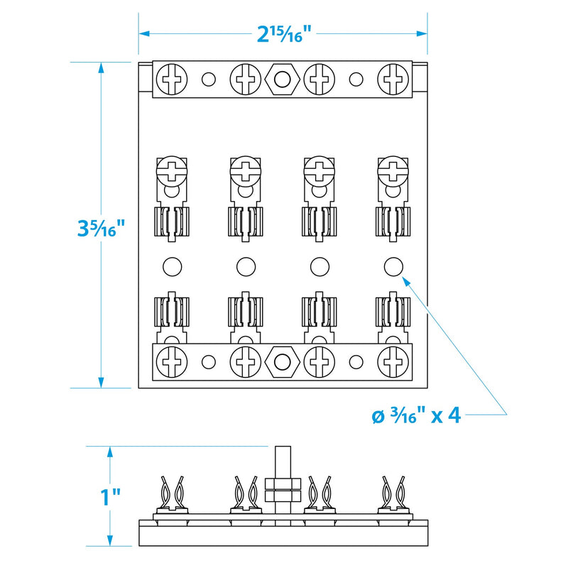 Seachoice 4-Gang Fuse and Terminal Block, Brass Clips and Contacts, SFE 20 Amp of 3AG Fuse
