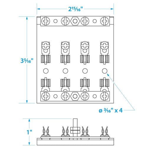 Seachoice 4-Gang Fuse and Terminal Block, Brass Clips and Contacts, SFE 20 Amp of 3AG Fuse