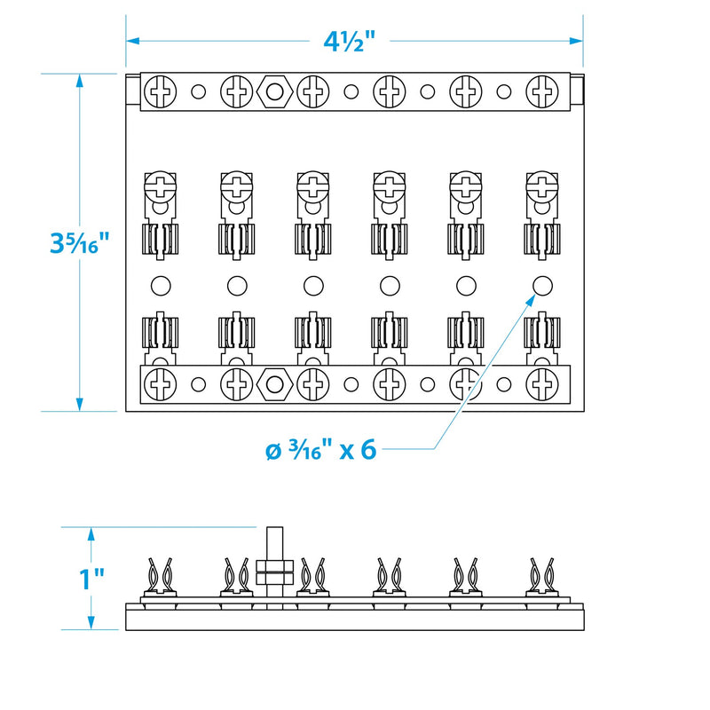 Seachoice 6-Gang Fuse and Terminal Block, Brass Clips and Contacts, SFE 20 Amp of 3AG Fuse