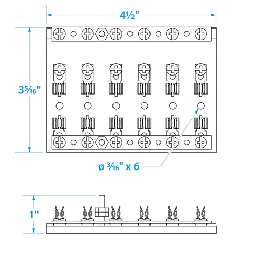 Seachoice 6-Gang Fuse and Terminal Block, Brass Clips and Contacts, SFE 20 Amp of 3AG Fuse