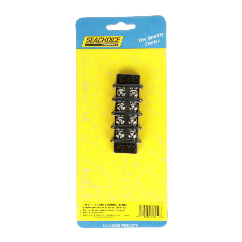 Seachoice 13561 Terminal Block, 4-Gang, Brass Clips and Contacts