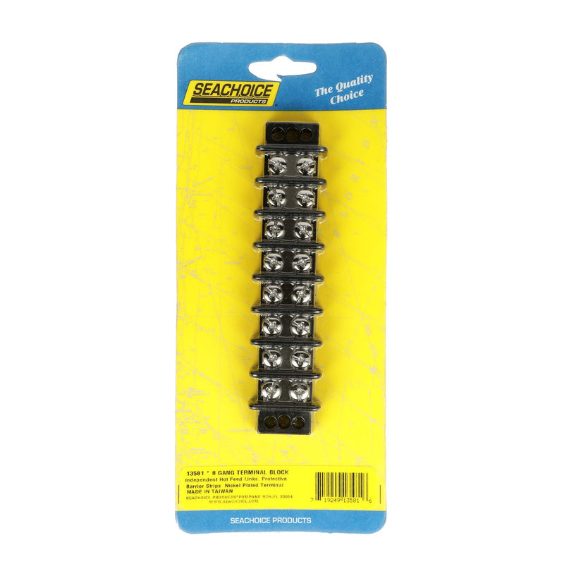 Seachoice 13581 Terminal Block, 8-Gang, Brass Clips and Contacts