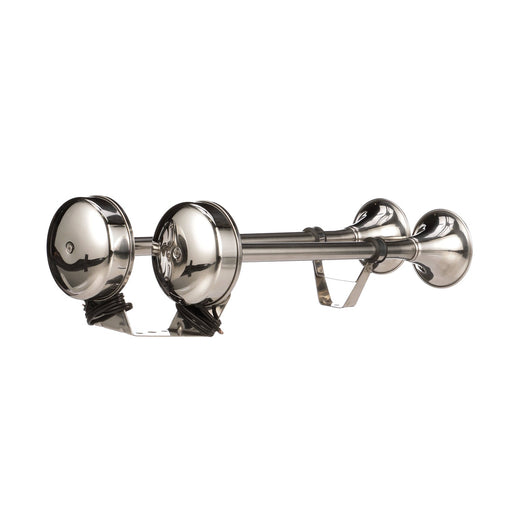 Seachoice 14561 Stainless Steel Dual Trumpet Horn, Vibration-Free Mounting Pad, 20-3/4 in. Long, 12V