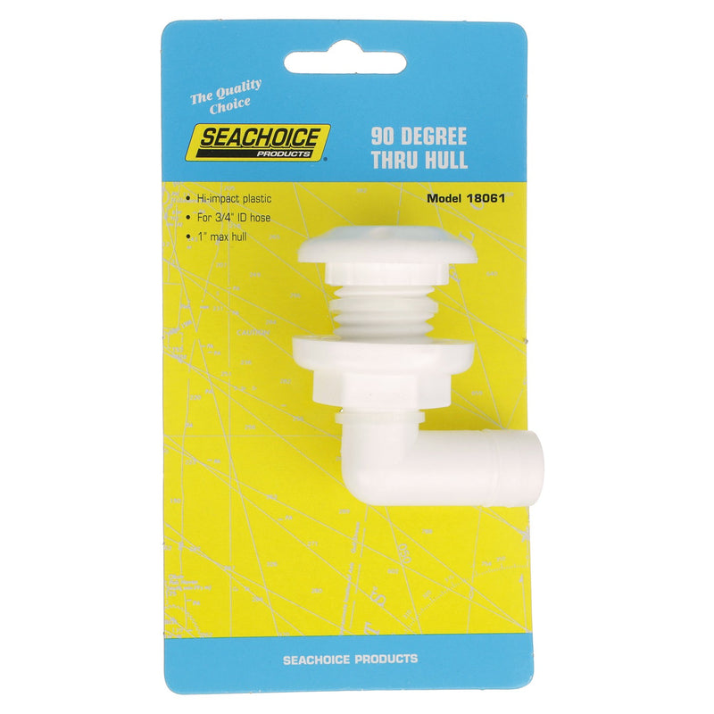 Seachoice 18061 90-Degree Thru Hull Fitting, Fits 3/4 In. ID Hose, 7/8 In. Max. Hull