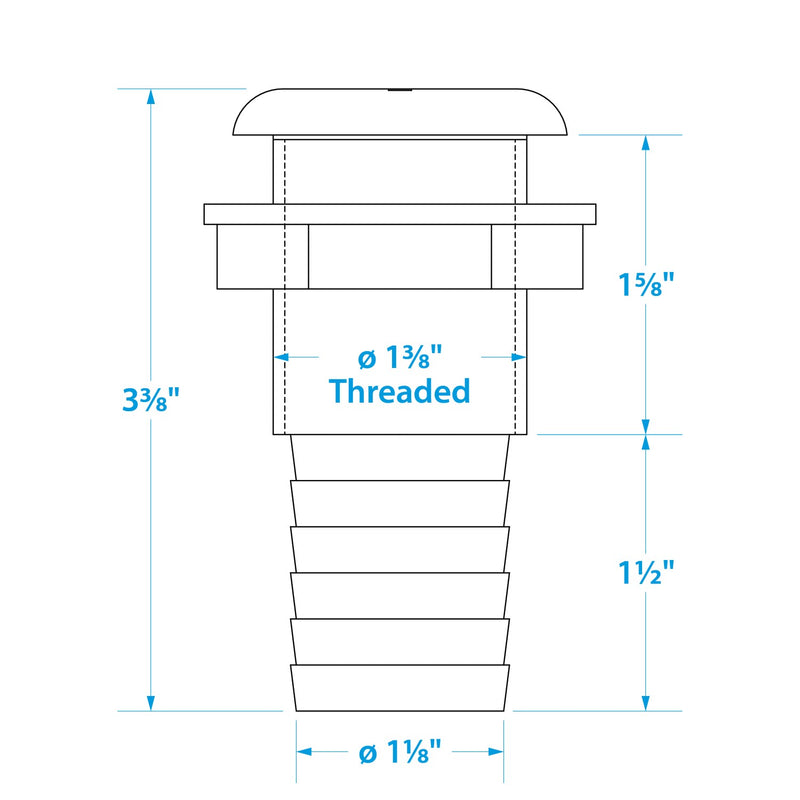 Seachoice 18091 Thru-Hull Connector w/ Broad Flange, White Finish, 1.125 In.