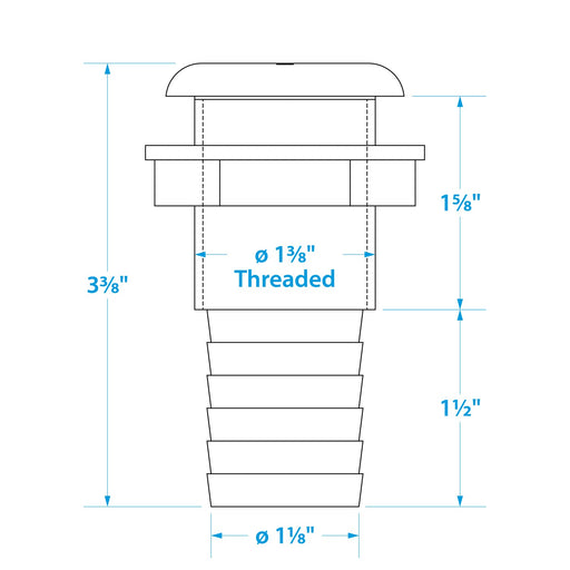 Seachoice 18091 Thru-Hull Connector w/ Broad Flange, White Finish, 1.125 In.