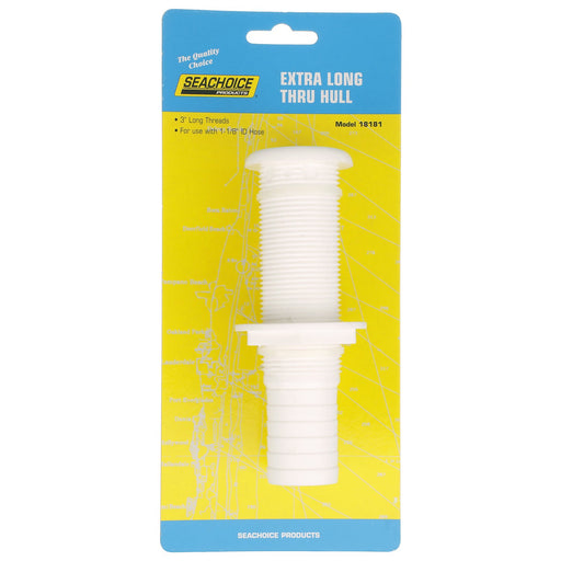 Seachoice Extra Long Thru-Hull Fitting w/ Broad Flange For 1-1/8 In. ID Hose, 3 In. Long Thread