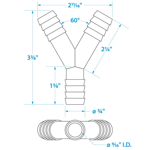 Seachoice 3-Way Y Fitting, Fits 3/4 in. ID Hose, Black Plastic