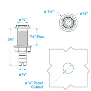 Seachoice Mega-Flow Dripless Thru Hull Fitting, 316 Stainless Steel, Fits 5/8 in. Hose, 1-1/2 in. Max. Hull