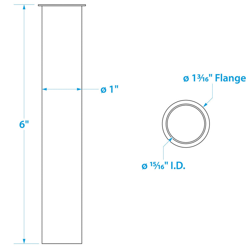 Seachoice 19111 Brass Drain Tube, 6 in. Long, 1 in. ID, 90-Degree Flange One End