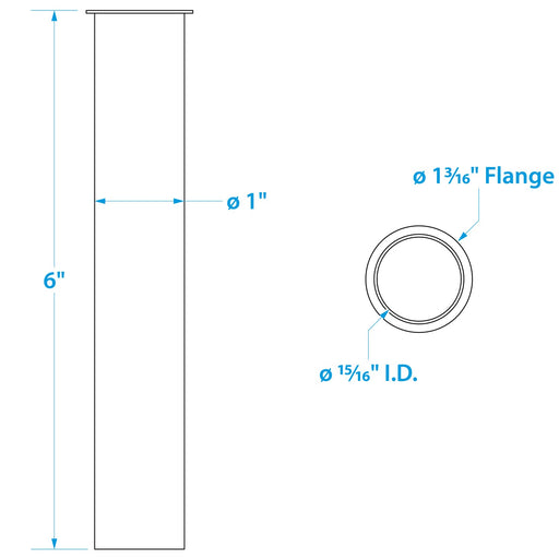 Seachoice 19111 Brass Drain Tube, 6 in. Long, 1 in. ID, 90-Degree Flange One End
