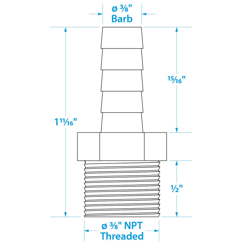 Seachoice Male Hose Barb, 3/8 In. With 3/8 In. Thread