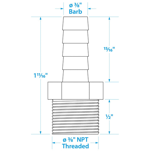 Seachoice Male Hose Barb, 3/8 In. With 3/8 In. Thread