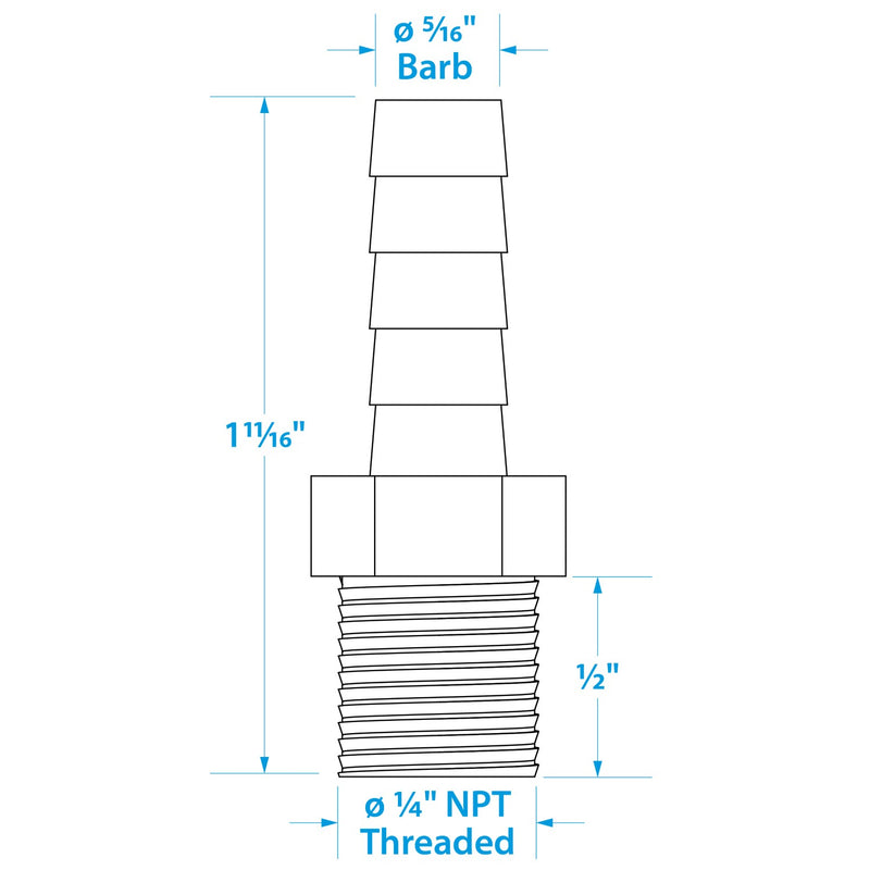 Seachoice Male Hose Barb, 5/16 In. With 1/4 In. Thread