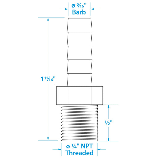 Seachoice Male Hose Barb, 5/16 In. With 1/4 In. Thread