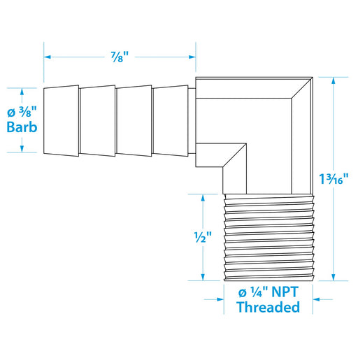 Seachoice 90-Degree Fuel Elbow, 3/8 In. With 1/4 In. Thread