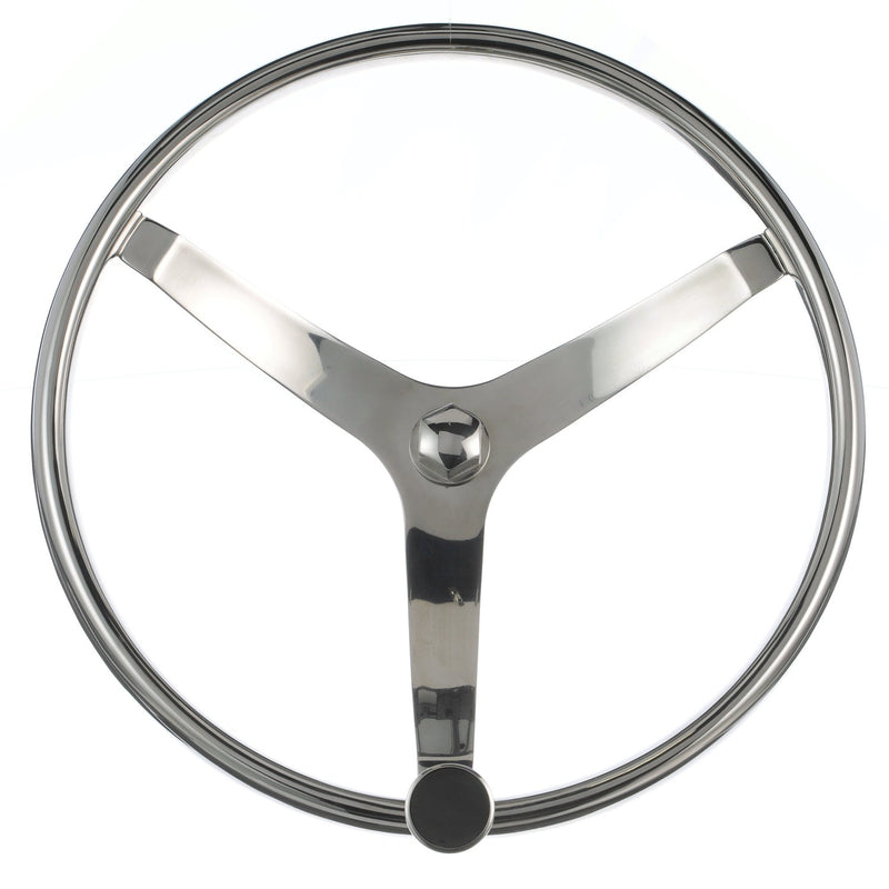 Seachoice 3 Spoke Sports Steering Wheel w/ Turning Knob, Fits 3/4 In. Tapered Shaft, 15.5 In. Diameter
