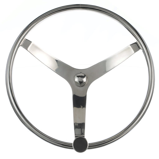 Seachoice 3 Spoke Sports Steering Wheel w/ Turning Knob, Fits 3/4 In. Tapered Shaft, 15.5 In. Diameter