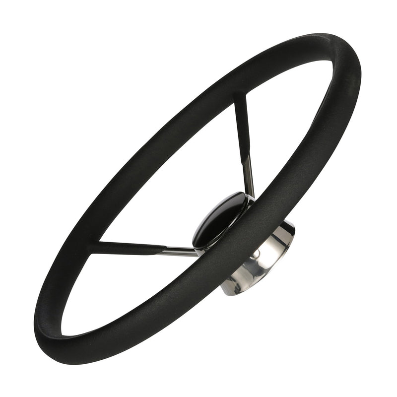 Seachoice 5-Spoke Destroyer Steering Wheel w/ Permanent Foam Grip, Stainless Steel, Black Center Cap