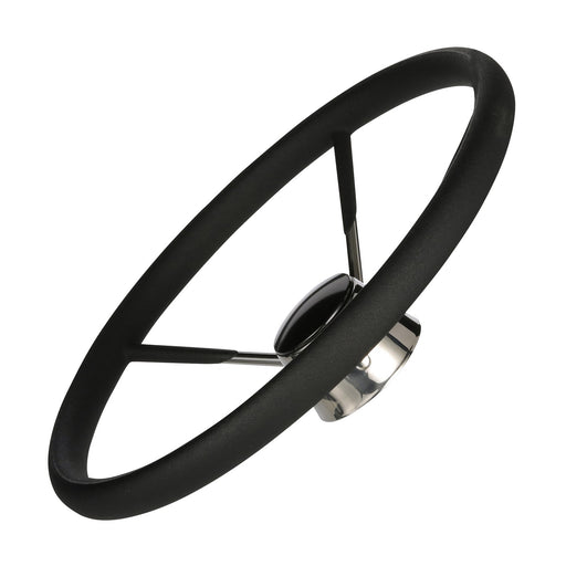 Seachoice 5-Spoke Destroyer Steering Wheel w/ Permanent Foam Grip, Stainless Steel, Black Center Cap