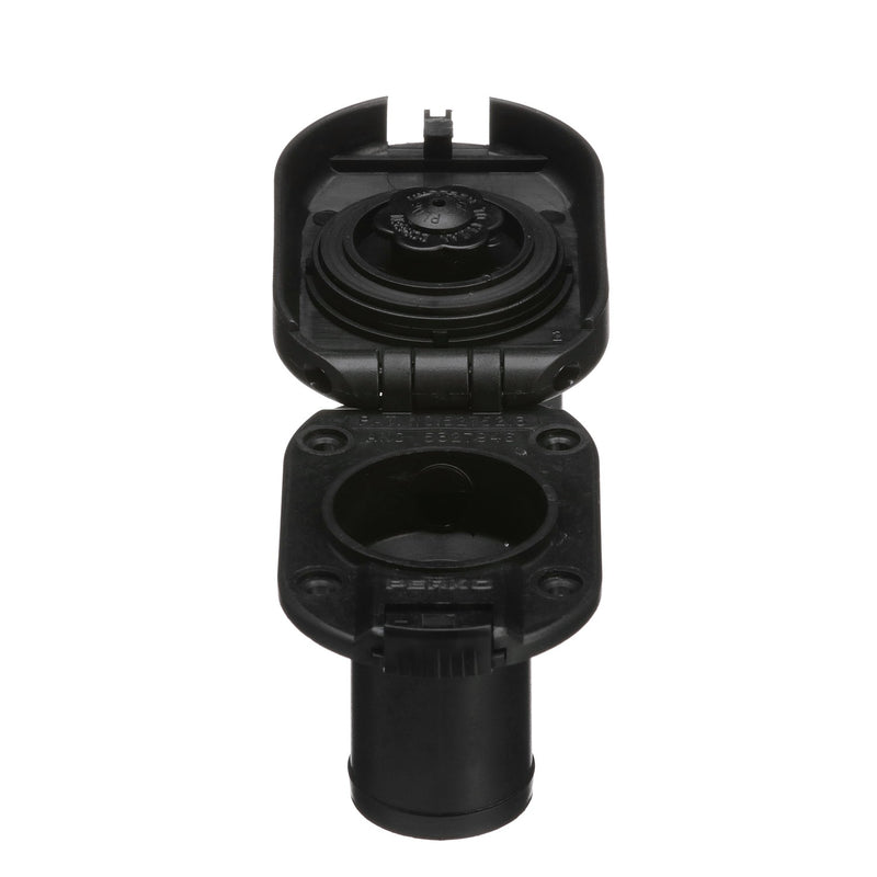Seachoice 32061 Deck Mount Gas Fill Plate w/ Vent, Hinged Flip-Top, Molded Black Plastic
