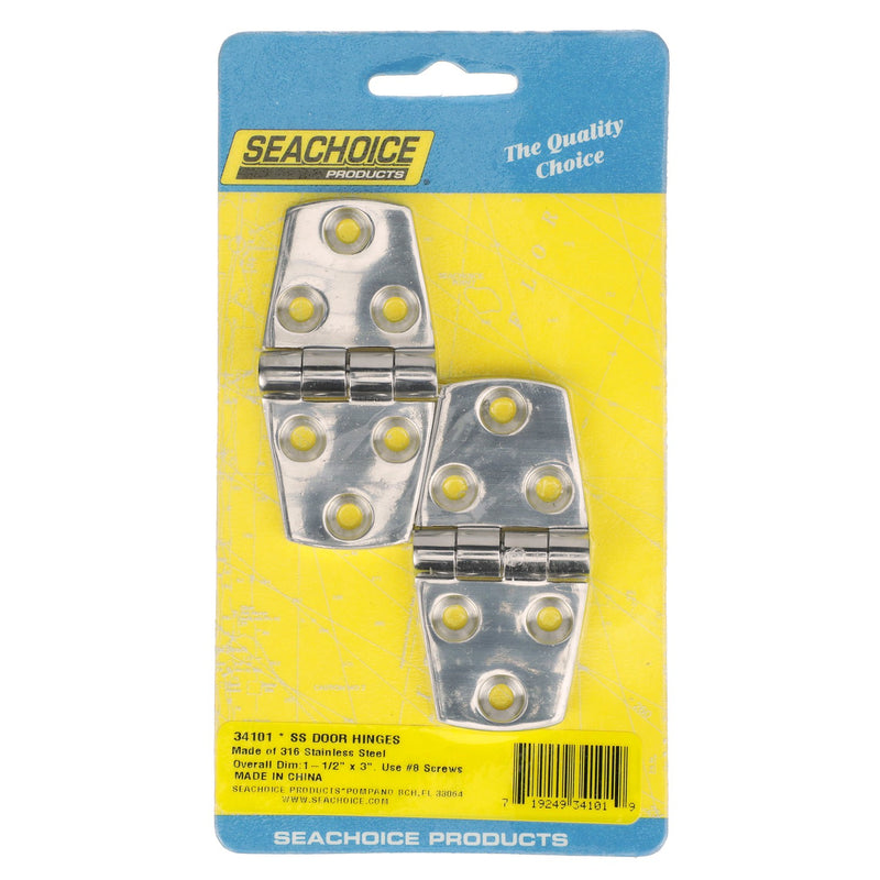 Seachoice Marine-Grade Door Hinges, Polished 316 Stainless Steel, 3 in. X 1-1/2 in., Pack of 2