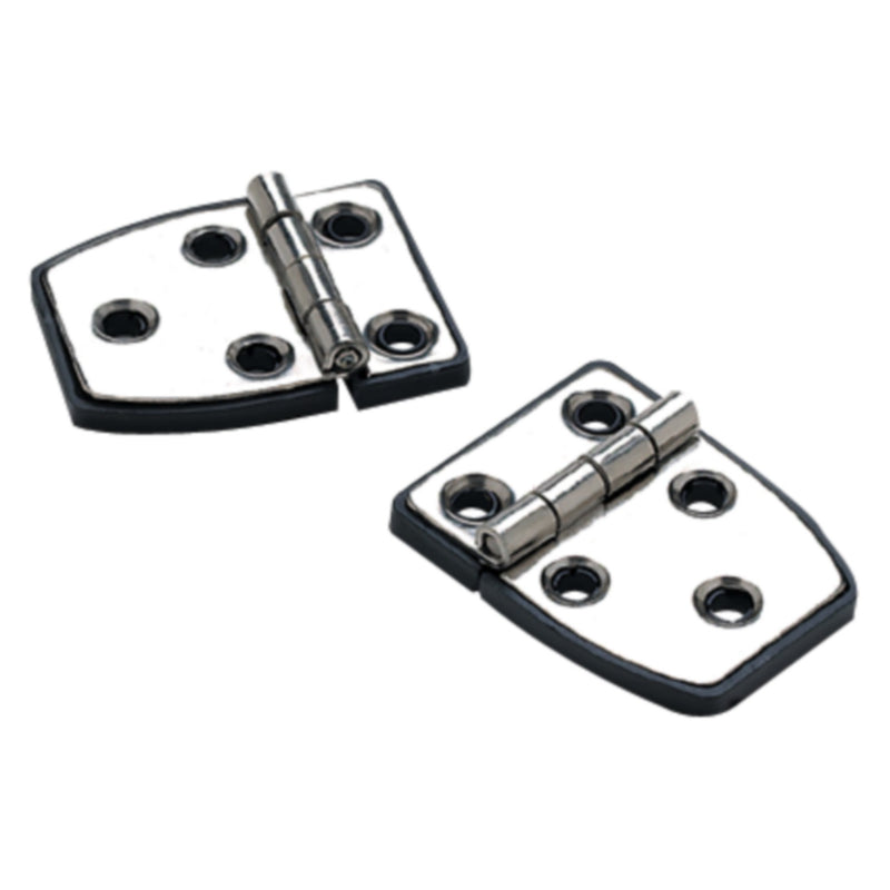 Seachoice 34351 (2) 2-1/4" x 1-1/2" Polished Stainless Steel 3/4" Short Side Hinges with Black Nylon Base Plate