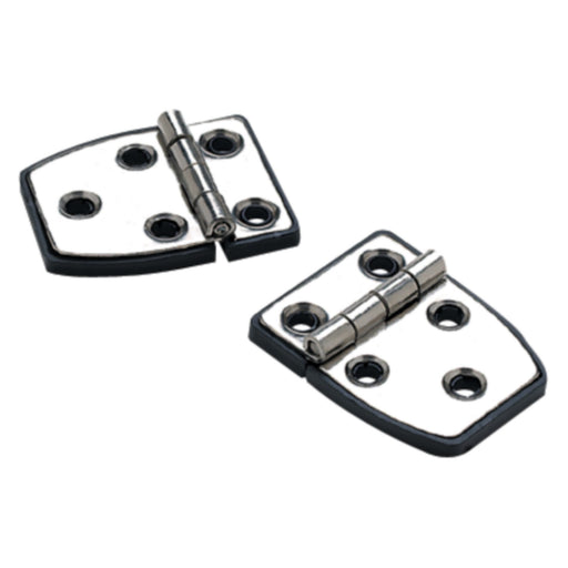 Seachoice 34351 (2) 2-1/4" x 1-1/2" Polished Stainless Steel 3/4" Short Side Hinges with Black Nylon Base Plate