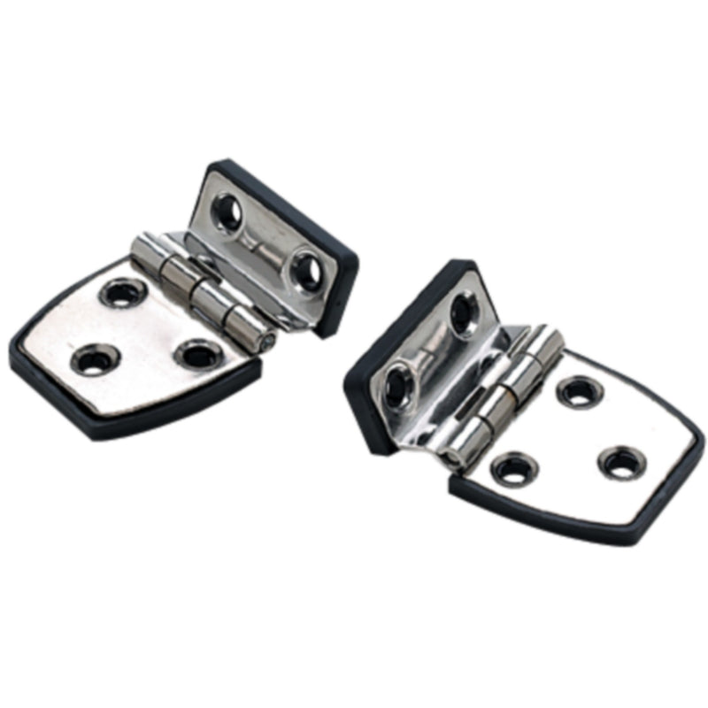 Seachoice 34471 (2) 2-1/4" x 1-1/2" Polished Stainless Steel Offset Short Side Hinges with Black Nylon Base Plate