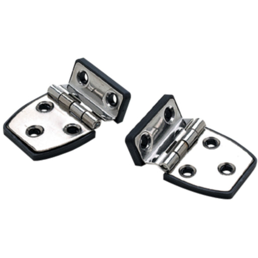 Seachoice 34471 (2) 2-1/4" x 1-1/2" Polished Stainless Steel Offset Short Side Hinges with Black Nylon Base Plate