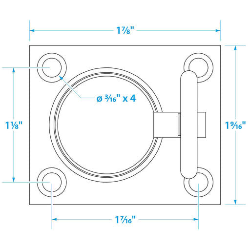 Seachoice Chrome-Plated Cast Brass Square Flush Hatch Ring Pull, 1-1/2 In. X 1-3/4 In.