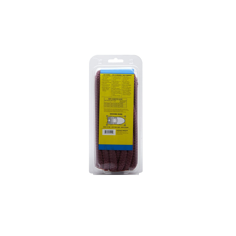 Seachoice Double-Braid Nylon Dock Line w/ Eye Splice, Pre-Shrunk, Heat Stabilized, 1/2 In. x 15 Ft., Burgandy