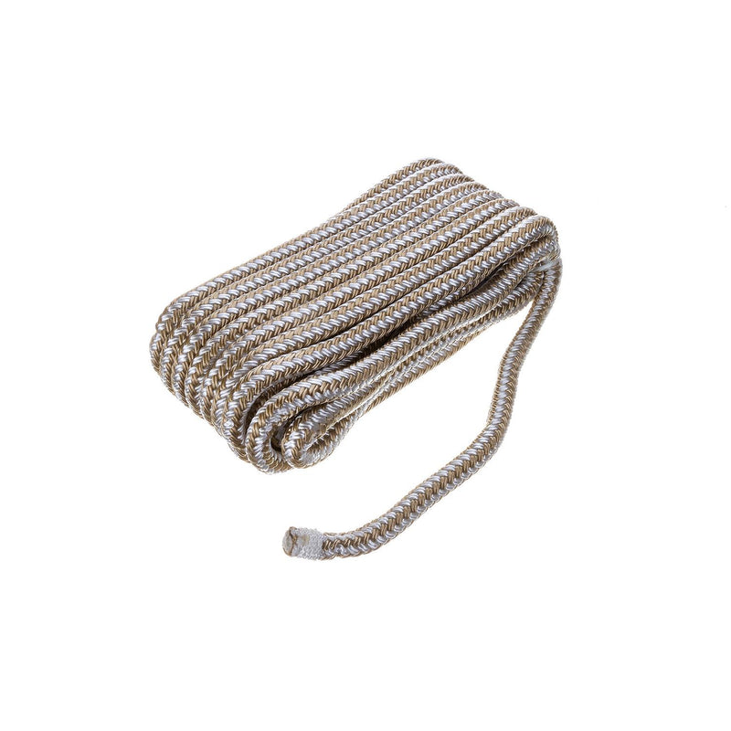 Seachoice Double-Braid Nylon Dock Line w/ Eye Splice, Pre-Shrunk, Heat Stabilized, 3/8 In. X 20 Ft., Gold White