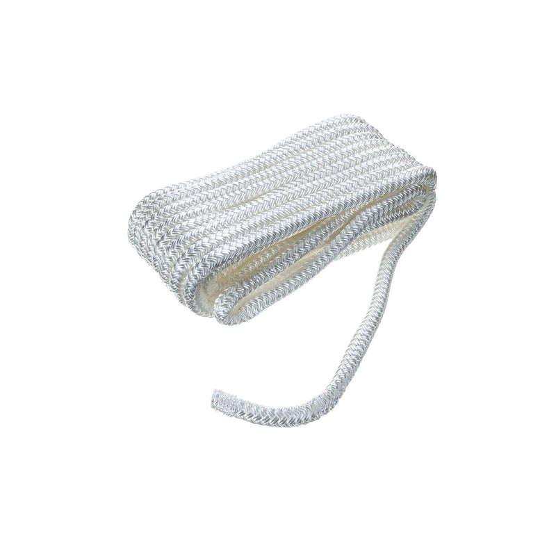 Seachoice Double-Braid Nylon Dock Line w/ Eye Splice, Pre-Shrunk, Heat Stabilized, 3/8 In. X 20 Ft., White