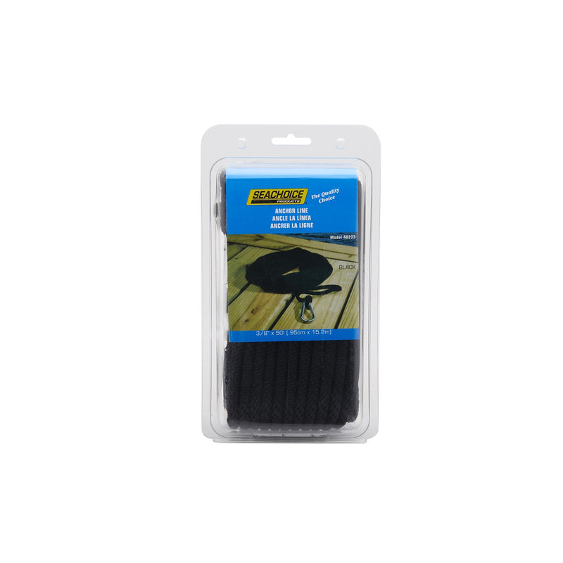 Seachoice 3/8 In. X 50 Ft. Solid Braid Nylon Anchor Line, Black