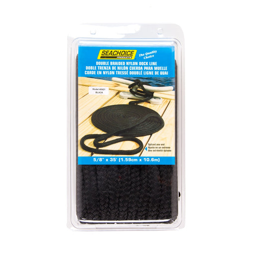 Seachoice Double-Braid Nylon Dock Line w/ Eye Splice, Pre-Shrunk, Heat Stabilized, 5/8 In. X 35 Ft., Black